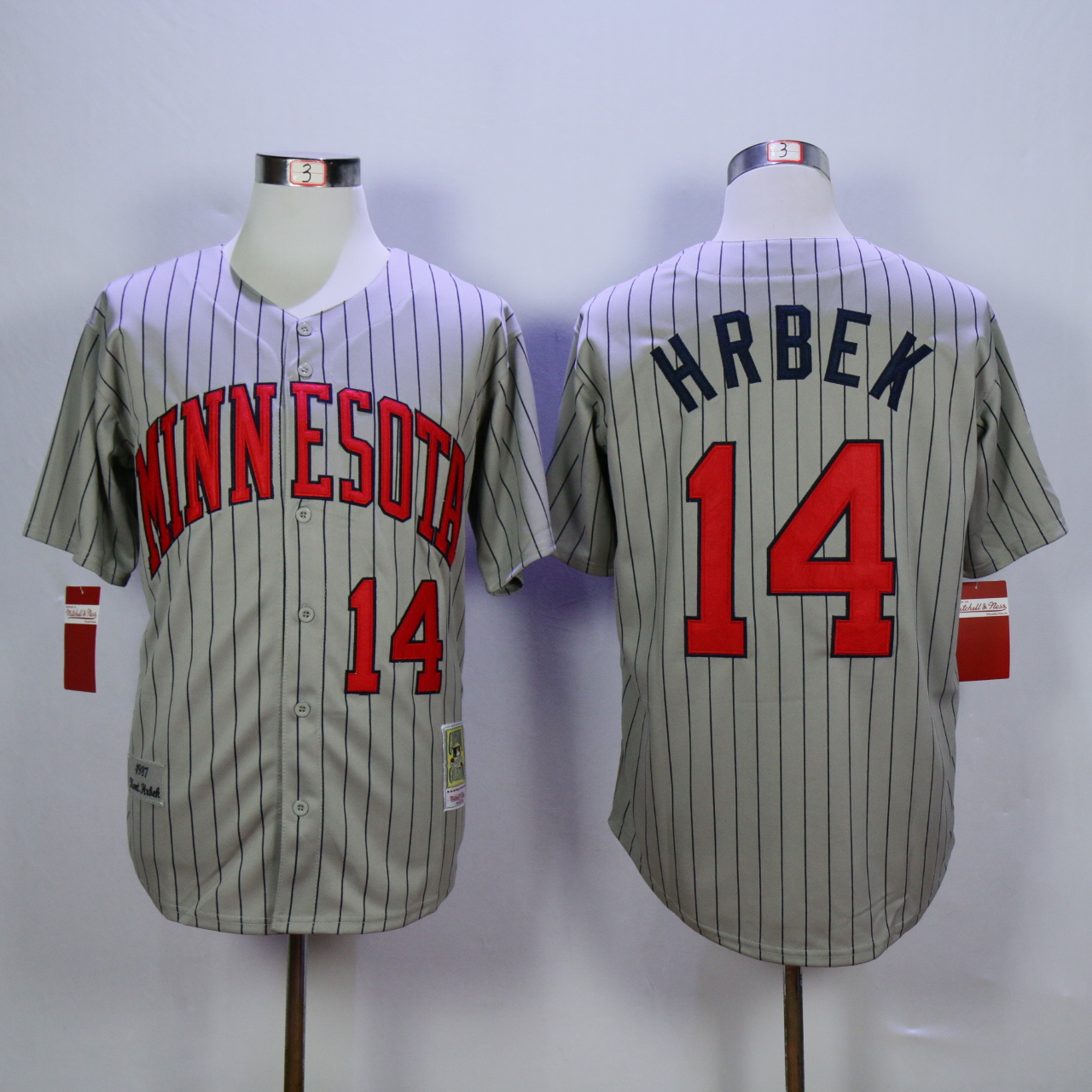 Men Minnesota Twins #14 Hrbek Grey Throwback 1987 MLB Jerseys->minnesota twins->MLB Jersey